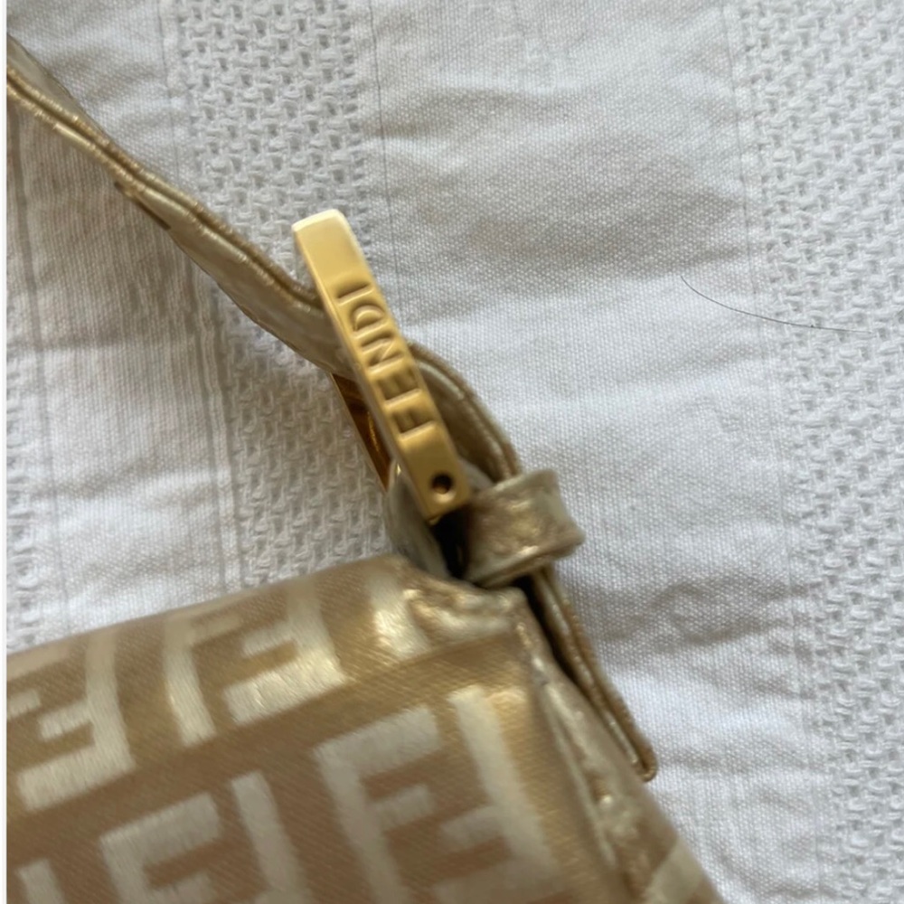 Fendi Baguette Double Flap Bag Zucca FF Canvas Coated Gold Authentic Vintage - Picture 4 of 11